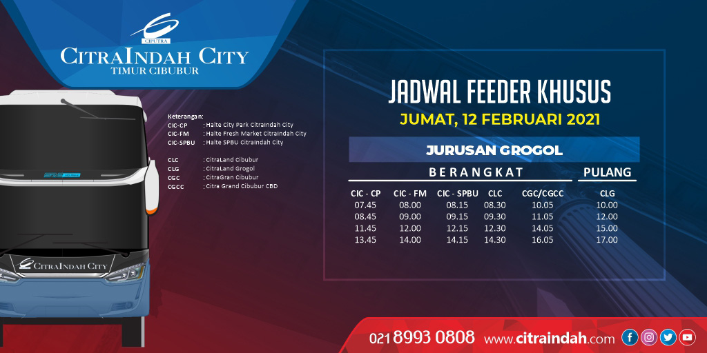 jadwal feeder bus CitraIndah City Jonggol tanggal 11 Maret 2021